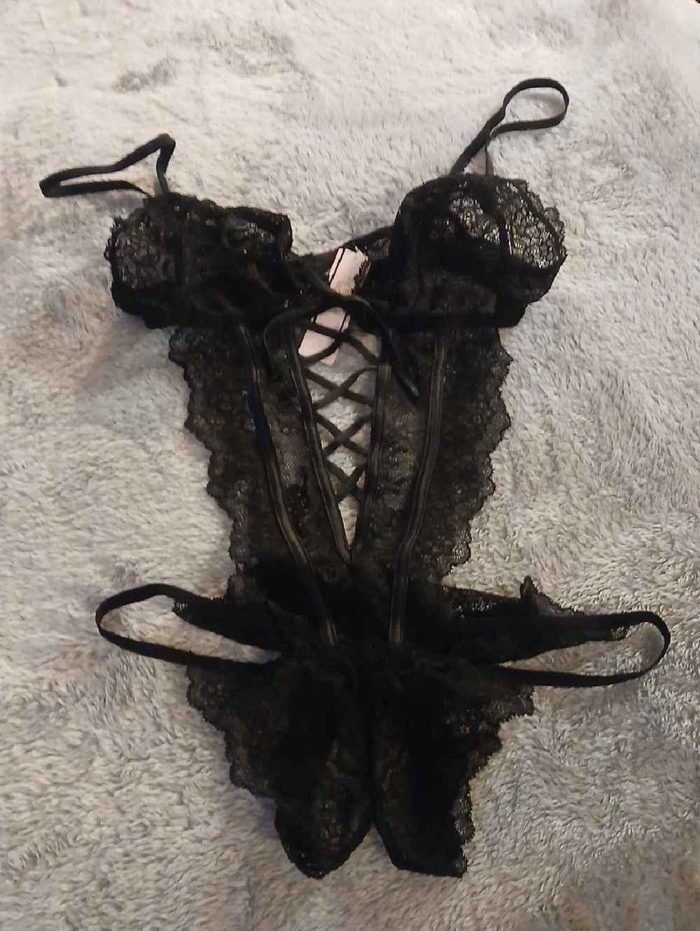 Victoria's Secret Dream Angels Black Lace Unlined Lace-up Teddy